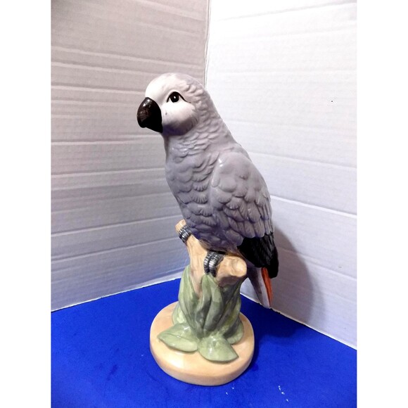 NEW Ceramic Parrots Statue Figurine Tropical Home Decor Birds African Gray - Picture 1 of 6
